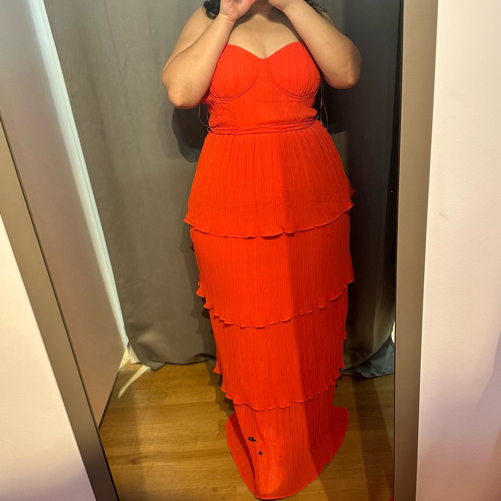 Elegant Strapless Orange Dress